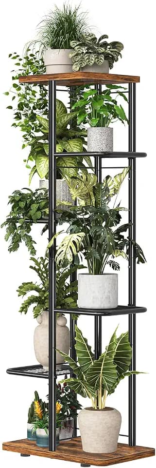 Simple Trending Plant Stand Indoor Outdoor, 6 Tier Plant Shelf, Tall Corner Flower Pot Holder, Metal Display Rack for Patio Balcony Living Room,Brown
