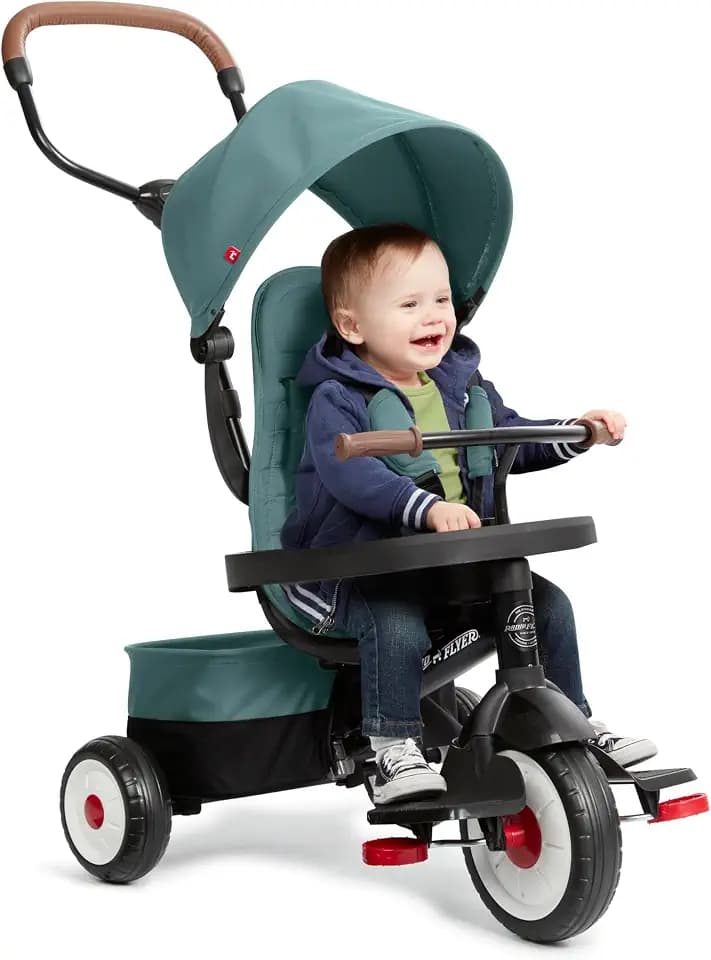 Radio Flyer City 4-in-1 Stroll 'N Trike, for Riders 1-5 Years Old, Teal