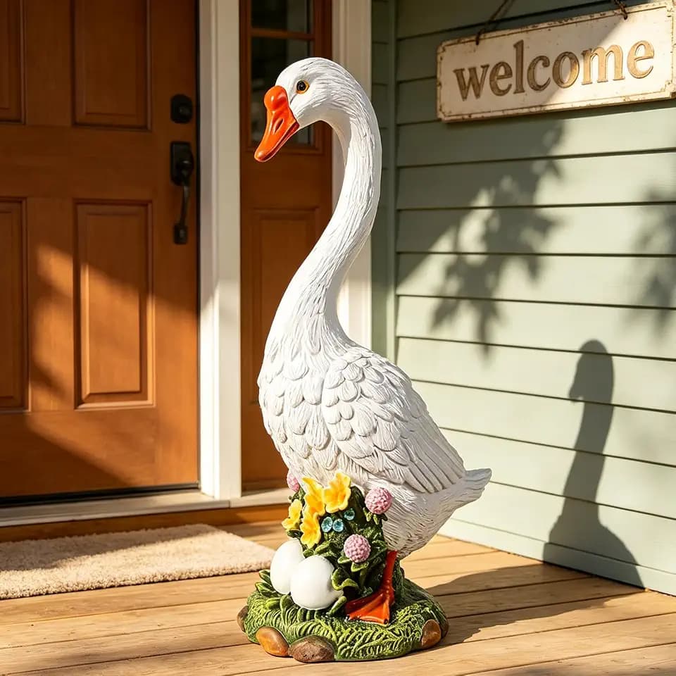 Large Porch Goose Statue, 19 Inches Porch Goose Garden Decor, Garden Goose