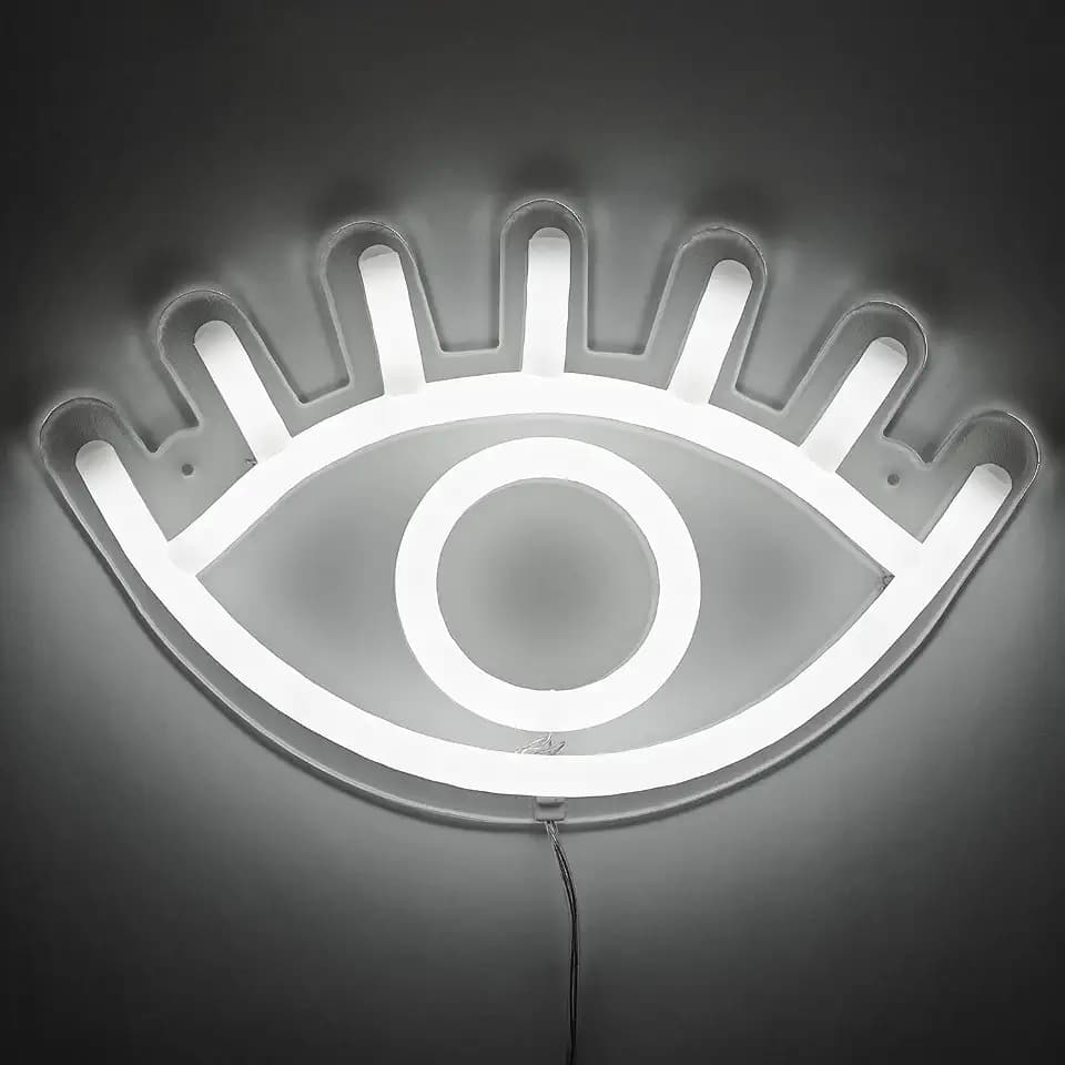 Amped&Co Echtes LED-Neonlicht Kinderzimmer Deko, Wanddekoration Augenlicht, moderne Atmosphäre LED Deko, transparentes Kabel, Heimdekoration, Neon LED Schild - 33x20,3 cm, Weiß