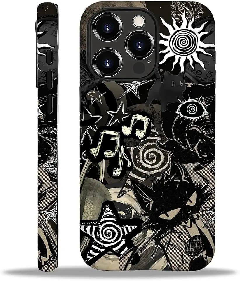 for iPhone 16 Pro Max Case, Dark Gothic Grunge Black Cat Pattern Print Matte Phone Case Funny Liquid Silicone Case Impact Resistant Anti-Scratch Shockproof Protective Cover