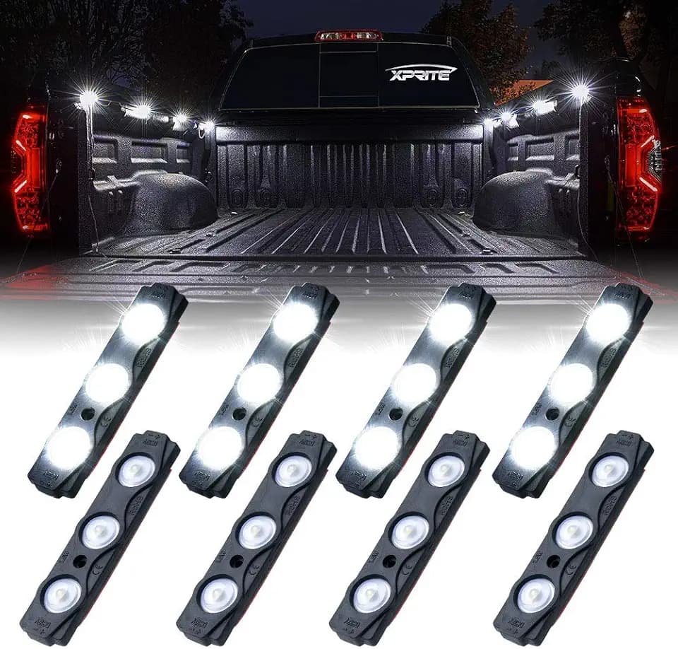 Xprite White 8 PCS Truck Pickup Bed Light Kit, 24 Led Cargo Rock Lighting