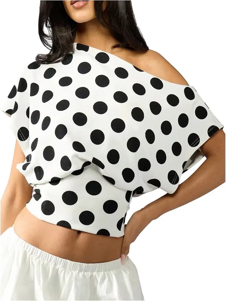Floerns Women's Polka Dots Off Shoulder Crop Top Elegant Blouse