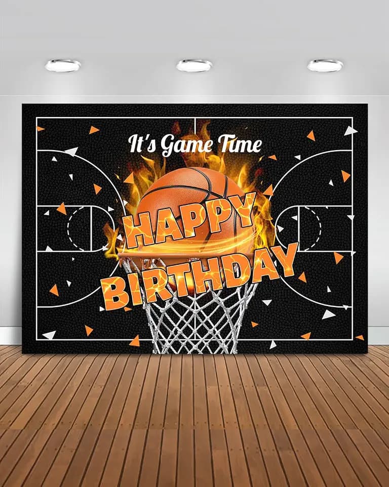 Mocsicka Basketball Birthday Party Decorations Backdrop, Black, 7x5ft