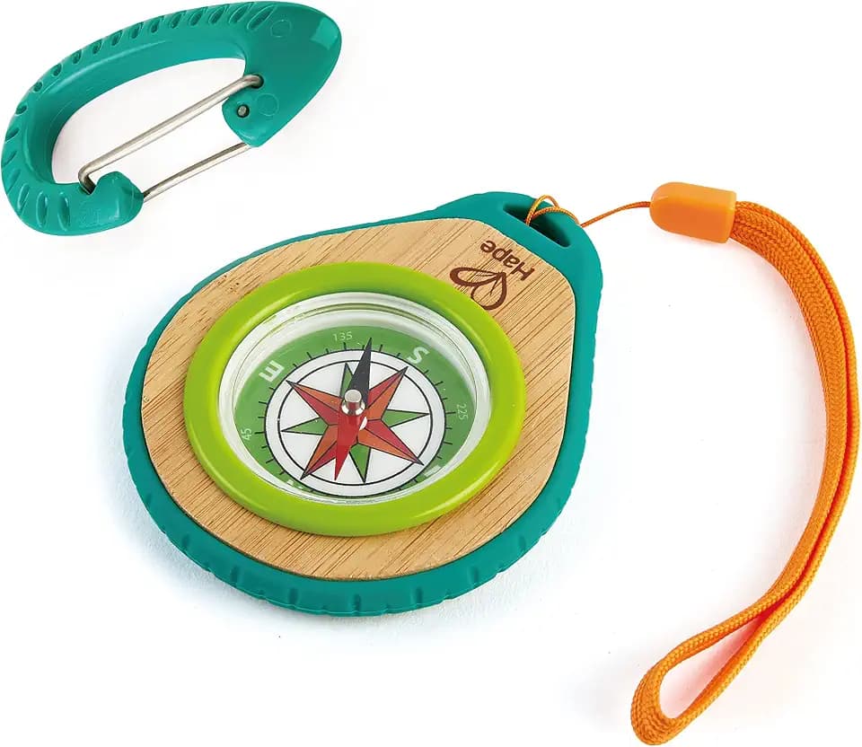 Hape Nature Fun Camper-Set mit Kompass und Karabinerhaken - aus Bambus und pflanzlichem Kunststoff, Abenteuer Spielzeug fürs Camping, Wandern & Naturforscher, für Kinder ab 4 Jahre
