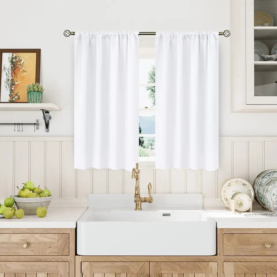 BGment White Kitchen WIndow Curtains 40 Inch Length 2 Panels Set