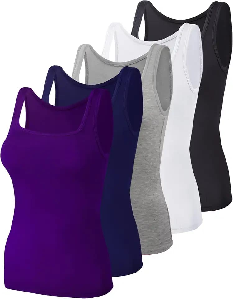 BQTQ 5 Pcs Women's Square Neck Tank Tops Sleeveless Undershirt Basic Tanks
