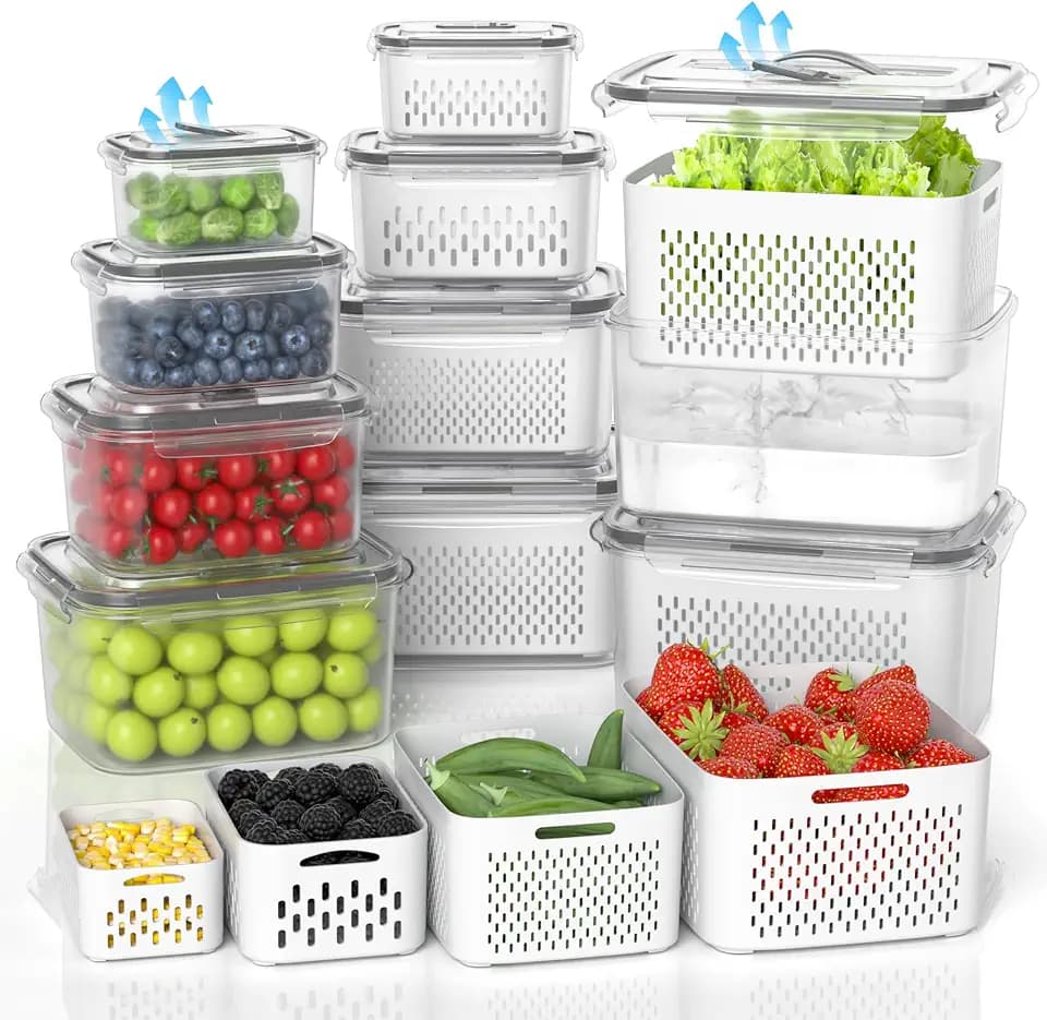 damynuo 10 Pack Fruit Storage Containers for Fridge with Removable Colander