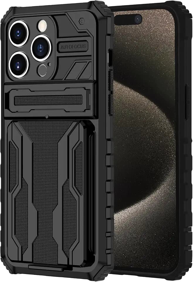 for iPhone 15 Pro Max Wallet Case with Card Holder, Black