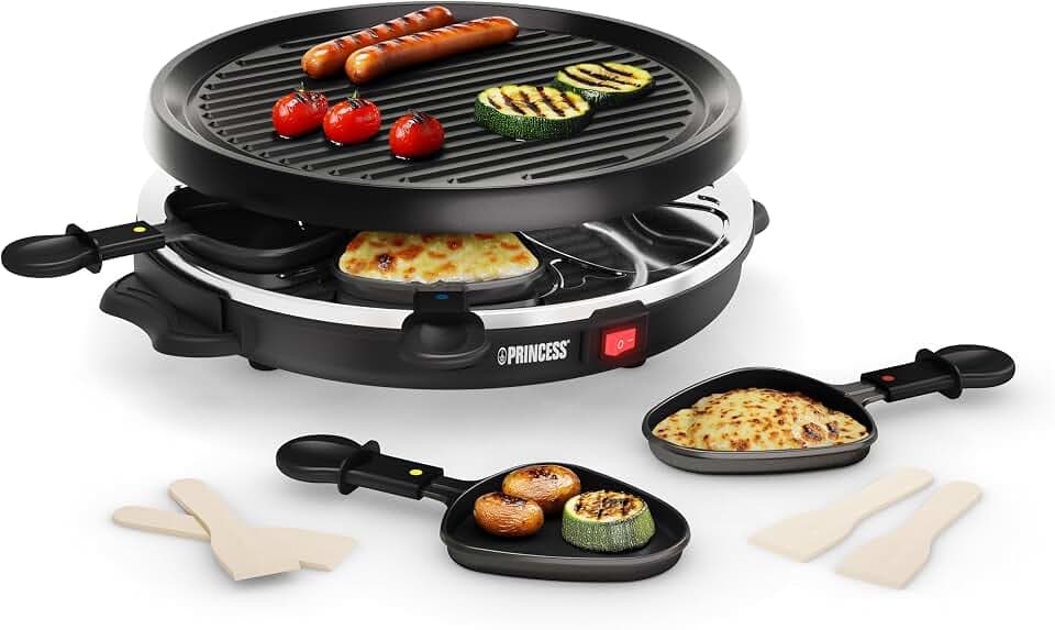 Princess Raclette 6 Grill Party, 2–6 Personen, Steingrillplatte 30 cm, 800 W, Schwarz [162725]