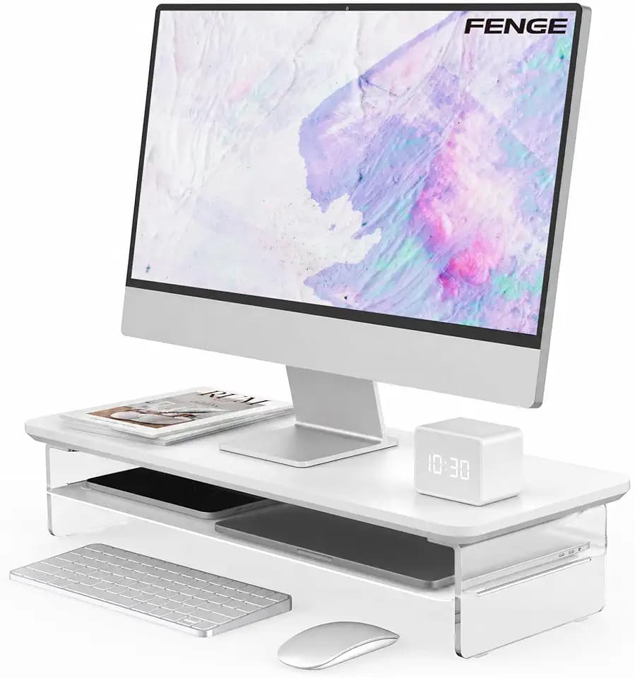 Fenge Monitorständer Acryl, Laptop PC TV, Monitor Stand, Weiß, 60cm