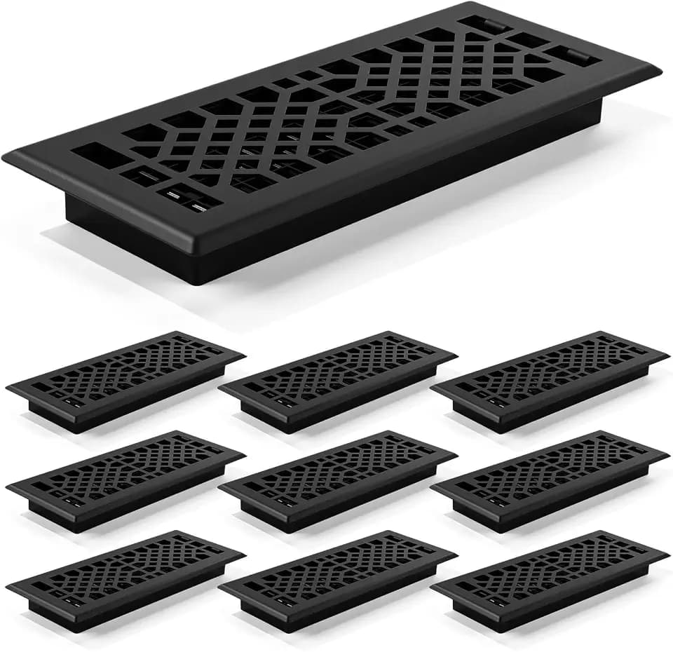 MorningRo 10 Pack 4x12 Inches Heavy Duty Walkable Floor Register, Adjustable Airflow, Tool-Free Installation, Decorative Floor Vent Covers for Home and Shopping Mall, Black