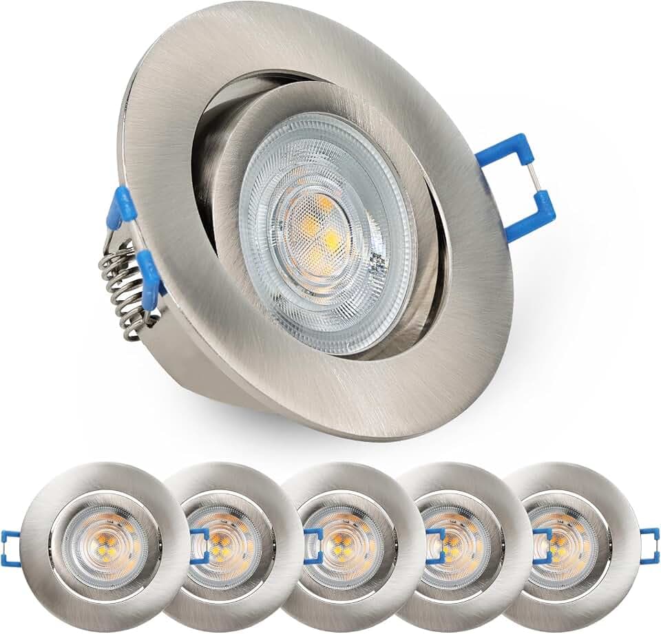 LED Einbaustrahler Schwenkbar Dimmbar, Deckenspots LED Spot Einbauspots inkl 230V 5W 650LM warmweiß 3000K Modul, bohrloch 68mm - 75mm spots deckenleuchte für Wohnzimmer, Badezimmer, 6 Stück