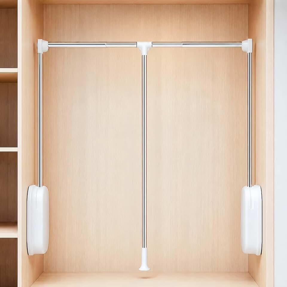 Adjustable 33-45 Pull Down Closet Rods White, High Clothes Access
