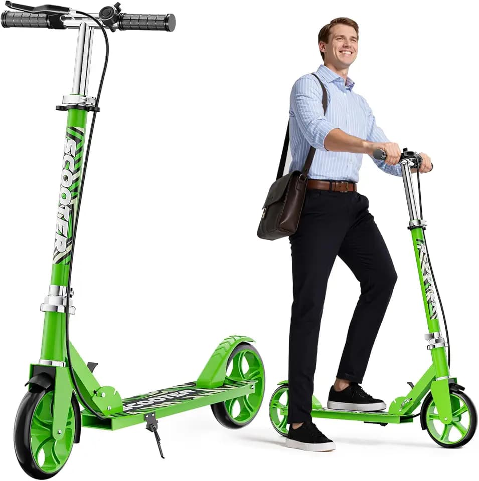 Scooters for Kids 8-12, Teens & Adults - Lightweight, Foldable, 8-Inch Big Wheels, Hand Brake & Bell, 4 Adjustable Height Levels, 240 lbs Max Load, Perfect for School, Campus and Park Rides