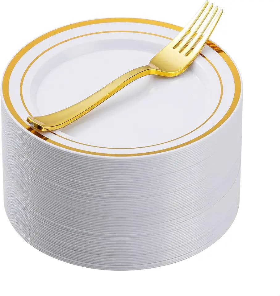 Goodluck 120Pcs 7" Round Gold Dessert Plastic Plates Set