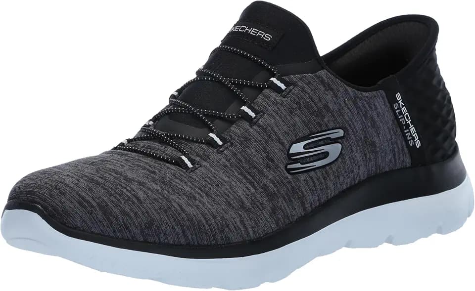 Skechers Damen Summits Dazzling Haze Slip-InTurnschuhe, Black Mesh/White Trim, 36.5 EU Large