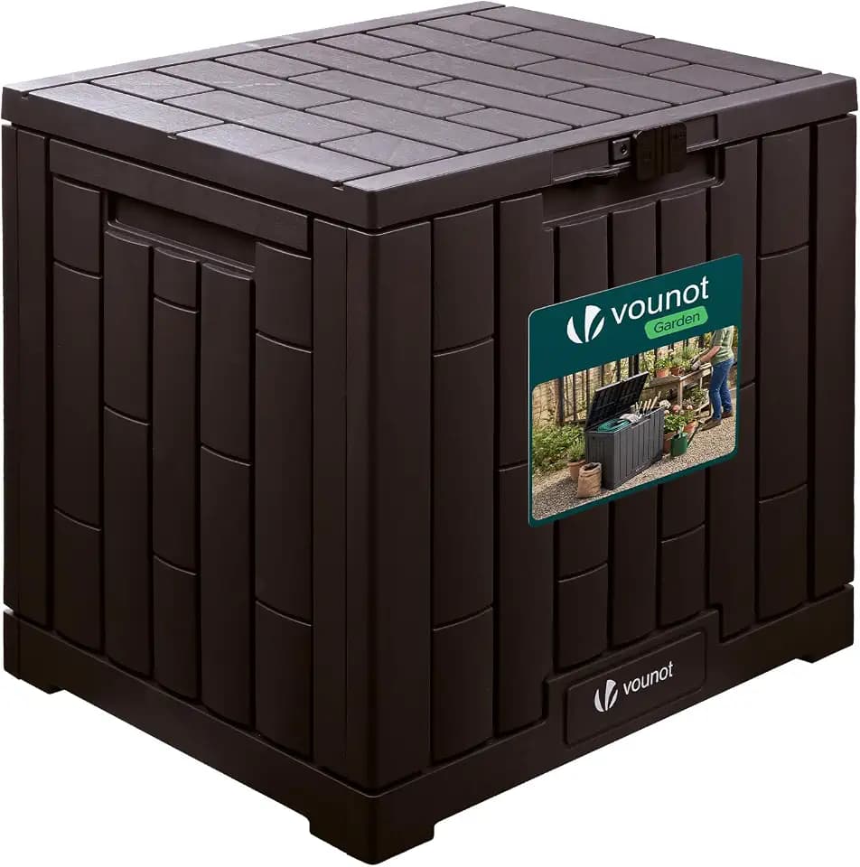 VOUNOT® Gartenbox Wasserdicht Outdoor 126L, Aufbewahrungsbox Garten mit Griffmulden & integriertem Verschluss, Auflagenbox Kissenbox für Balkon Terrasse, 56 x 44 x 53 cm, Braun