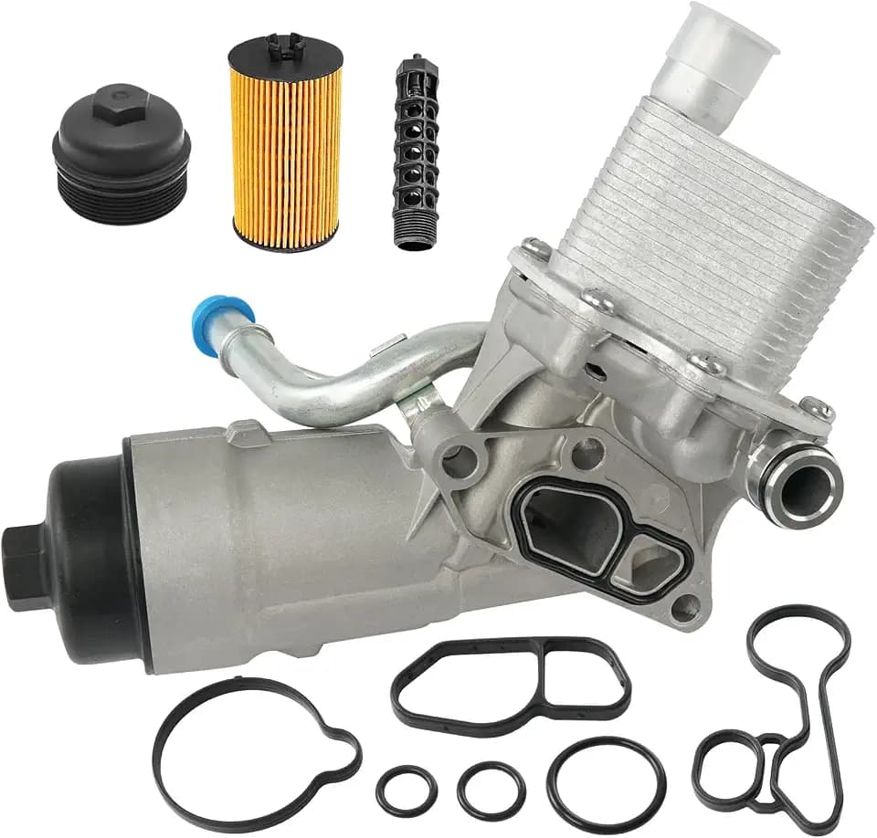 Engine Oil Cooler Filter Housing Assembly Adapter with Gasket, Filter Insert, Cap Compatible with 2011-2021 Chevy Cruze Sonic Trax Buick Encore 1.4L Turbo Replace 55566784 918-428 55565388 88179-91400