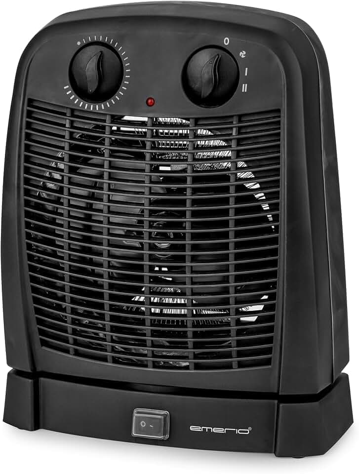 EMERIO Heizlüfter | für Räume bis 20 m² | 2000W | IP21 | 2 Heizstufen | Einstellbarer Thermostat | Oszillierend | Ventilatorfunktion | Kippschutz | FH-111910.2, Weiß
