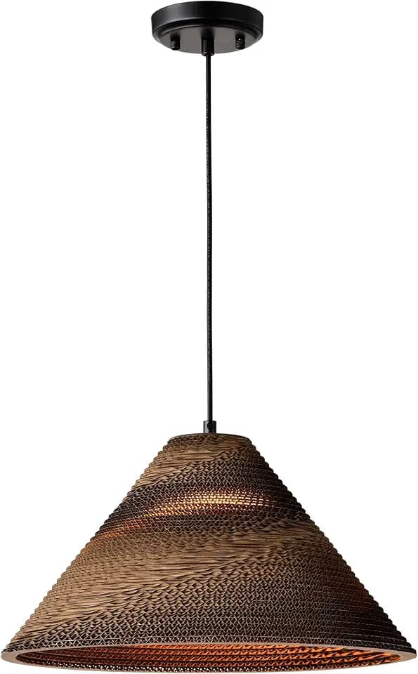 Edvivi Pendant Light with Nordic Style Cone Paper Shade, 1-Light 16.5 in. Dia Natural Brown Cardboard Chandelier, Adjustable Hanging Light Fixture for Dining Table, No Bulbs Included