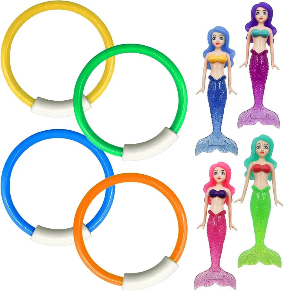 8 Stück Tauchspielzeug für Kinder Meerjungfrau Tauchspielzeug Pool Spielzeug Tauchringe für Kinder Unterwasser Tauchring Set für Tauchtraining Schwimmspielzeug