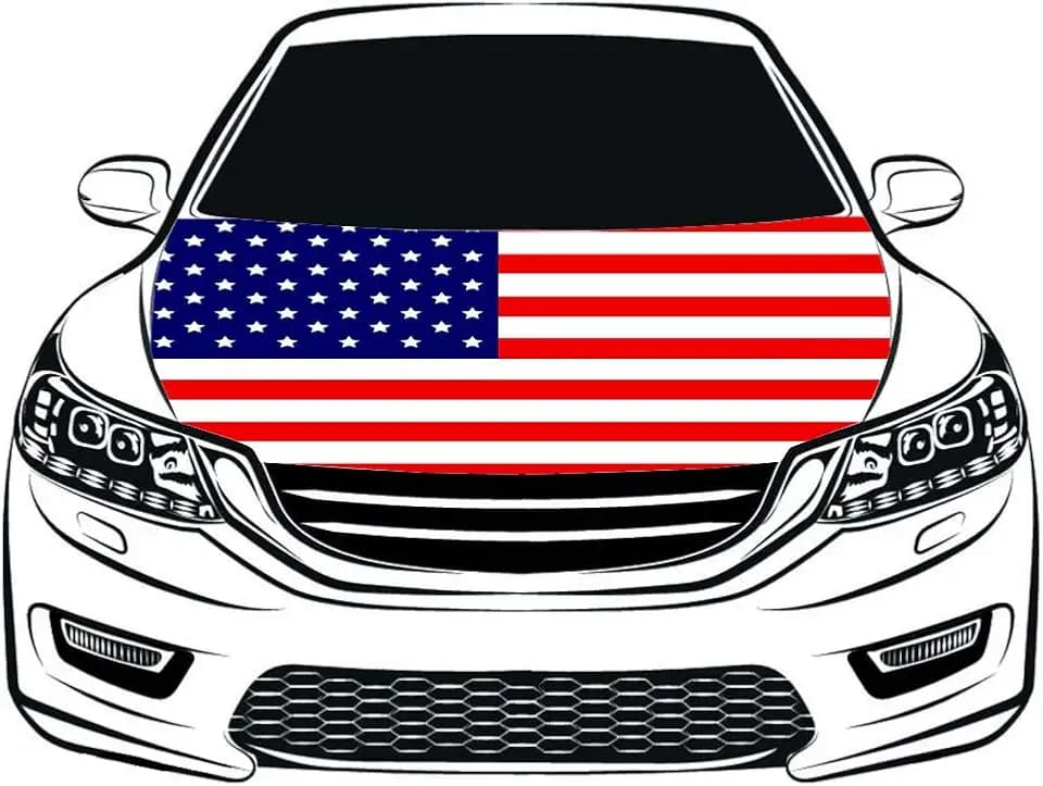 The United States Flag Car Hood Cover 3.3X5FT 100% Polyester,Engine Flag，Elastic Fabrics Can be Washed,Car Bonnet Banner