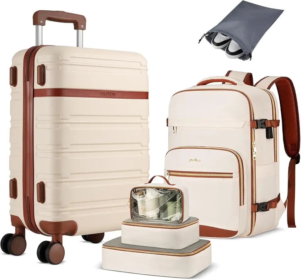 YAMTION Luggage Sets 6 Piece,Hardside 20In Suitcase with Spinner Wheels,TSA Lock,Carry On Suitcase Travel Essentials for Personal Items