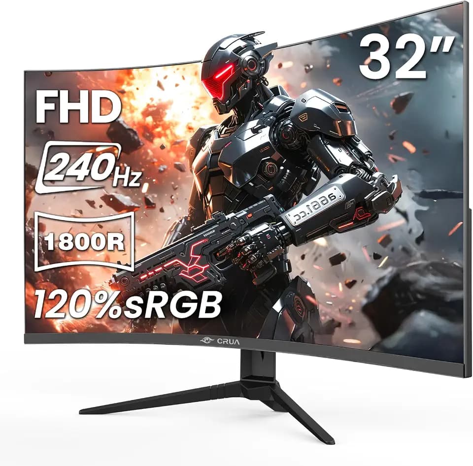CRUA 32" FHD 1080P 240Hz Curved Gaming Monitor, 1800R, AMD FreeSync, Black