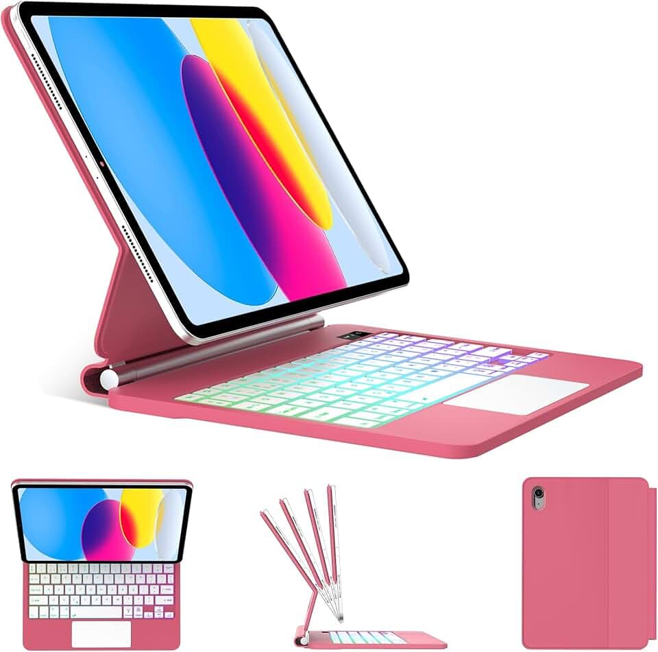 Folio Keyboard Case for iPad 11th Gen A16 (2025) & 10th Gen 10.9" (2022)–Precision Multi-Touch Trackpad, Rainbow Color Backlit Magic-Style Keyboard, Magnetic Floating Cantilever Stand, Stain-Resistant