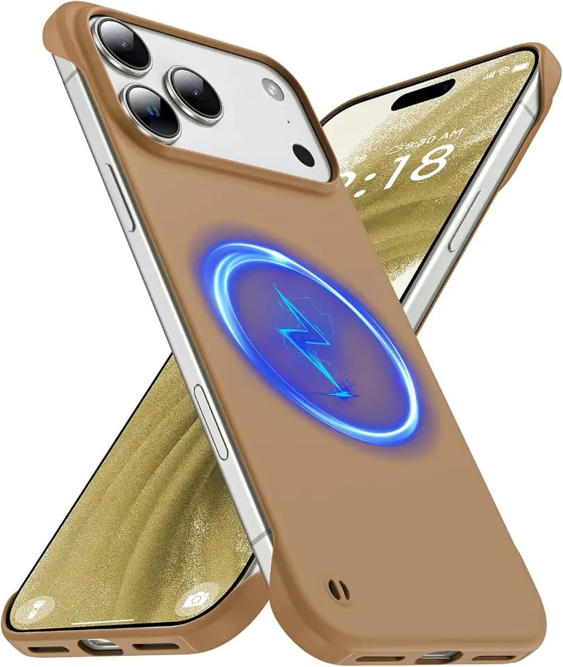 GRECAZO Magnetic Slim Frameless Case for iPhone 17 Pro Max, Mocha Brown