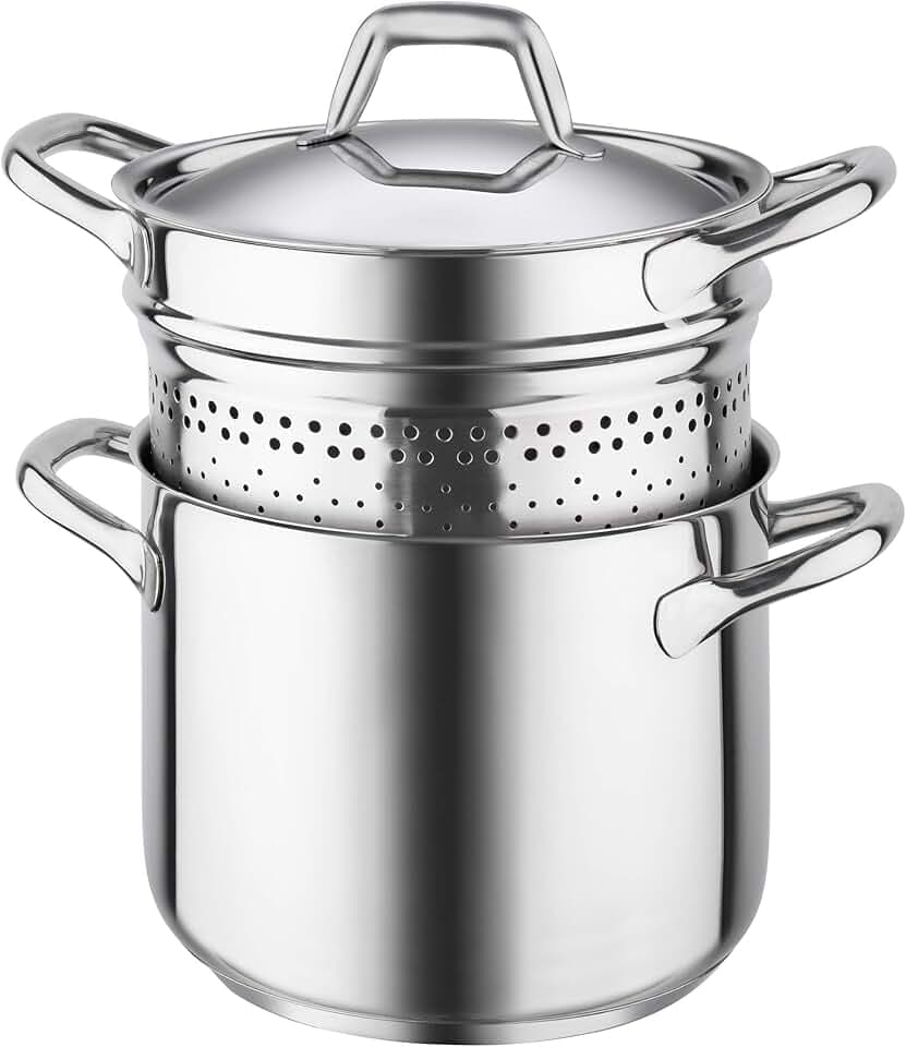 Barazzoni Spaghettitopf Ø 22 cm, Made in Italy, Edelstahl 18/10, Induktion + Gas, Dreifachboden, einfaches und sicheres Abgießen, PFAS frei, Linie Chef Line