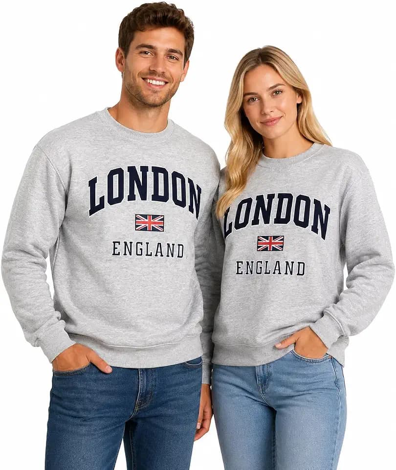 LE201GN Sweatshirt London England, Unisex, Gr. XS-2XL, Grau/Marineblau