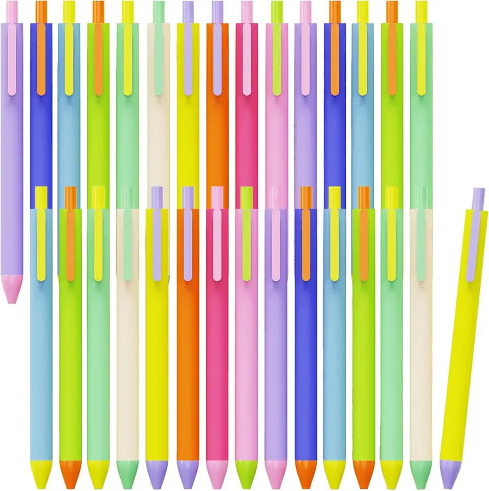 deegtran Cute Click Journaling Pens, 30 Pack Pop of Color Barrel with Black Ink, Aesthetic Retractable Ballpoint Pens for Office School Christmas Gift, Medium Point Smooth 1.0MM