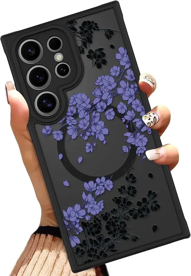 OOK Phone Case Fit for Samsung Galaxy S24 Ultra 6.8 Inch, Purple Flowers