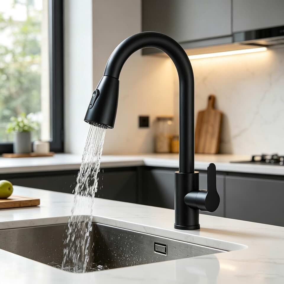 Wasserhahn Küche Ausziehbar, Hochdruck Küchenarmatur mit Herausziehbarer Brause Ausziehbar Armatur, Mischbatterie Spültischarmatur, 360° Schwenkbar Zwei Sprühfunktionen,Schwarz