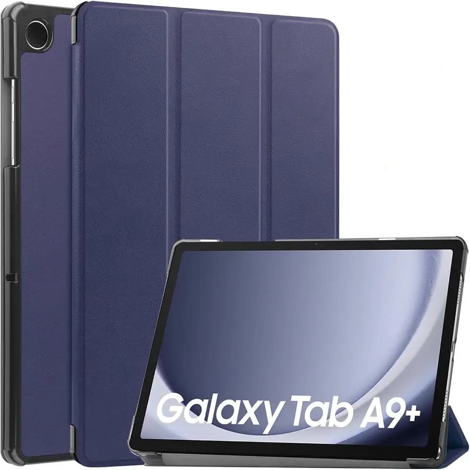 Hülle für Samsung Galaxy Tab A9 Plus 11 Zoll 2023 (SM-X210/ X215/ X216/X218), Dreifach Gefaltete Halterung Standfunktion mit Auto Schlaf/Wach Funktion, Schutzhülle Ultradünne PU-Leder (Dunkelblau)