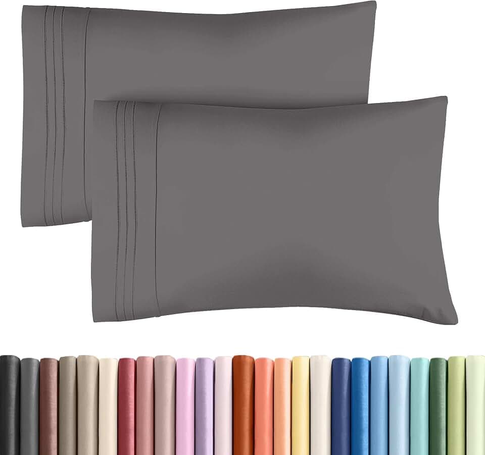 Standard Pillow Cases Set of 2 - Ultra Soft Pillowcase Covers - Dark Grey