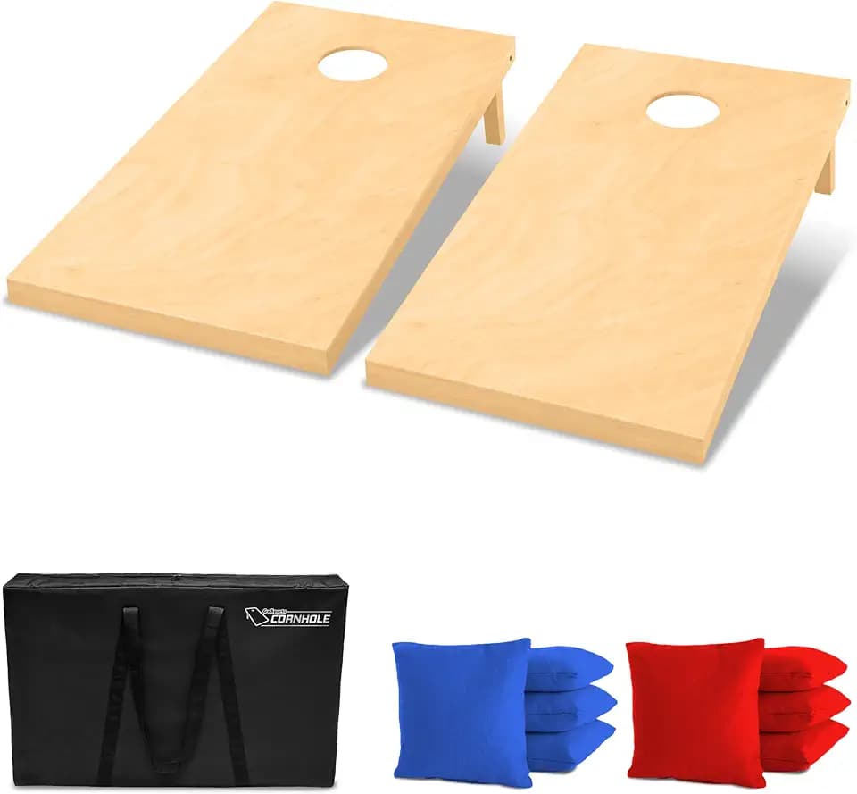 GoSports Solid Wood Premium Cornhole Sets - Choose 4 x 2 ft or 3 x 2 ft - Game Boards Include Set of 8 Cornhole Toss Bags
