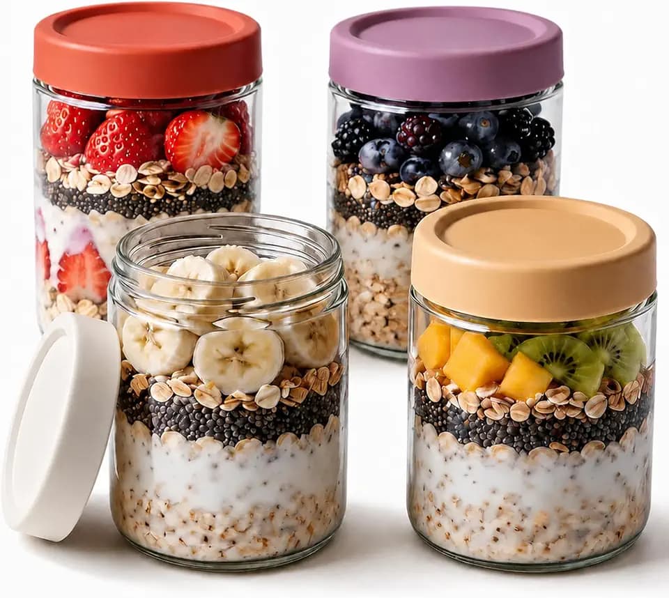 Thyme Space Overnight Oats Gläser, 4 Stück 500 ml Meal Prep Gläser mit Deckel für Yogurt Salat