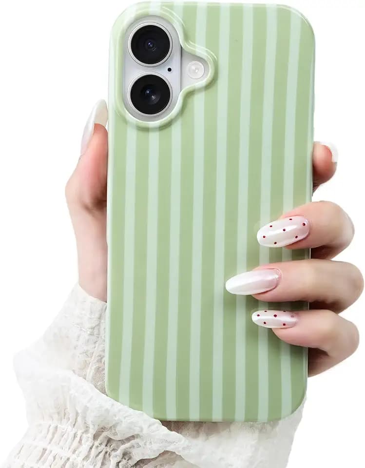 Cute Striped Case for iPhone 16 6.1",Green
