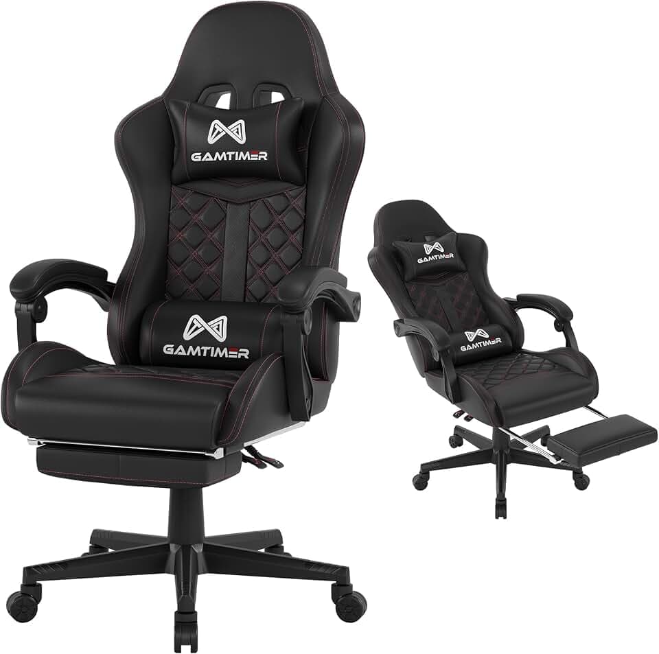 Gamtimer Gaming Chair, 400 lbs Adult Chair, High Back Computer Chair with Footrest and Linked Armrests, Office Video Game Chair with Lumbar Support (Black)