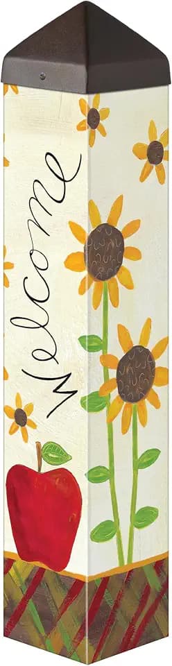 Studio M Outdoor Decorative Accessory for Landscaping Gardens and Yards 20 Inches Tall Weather Resistant PVC with Vinyl Wrap Red Yellow Brown Apple and Sunflowers Welcome