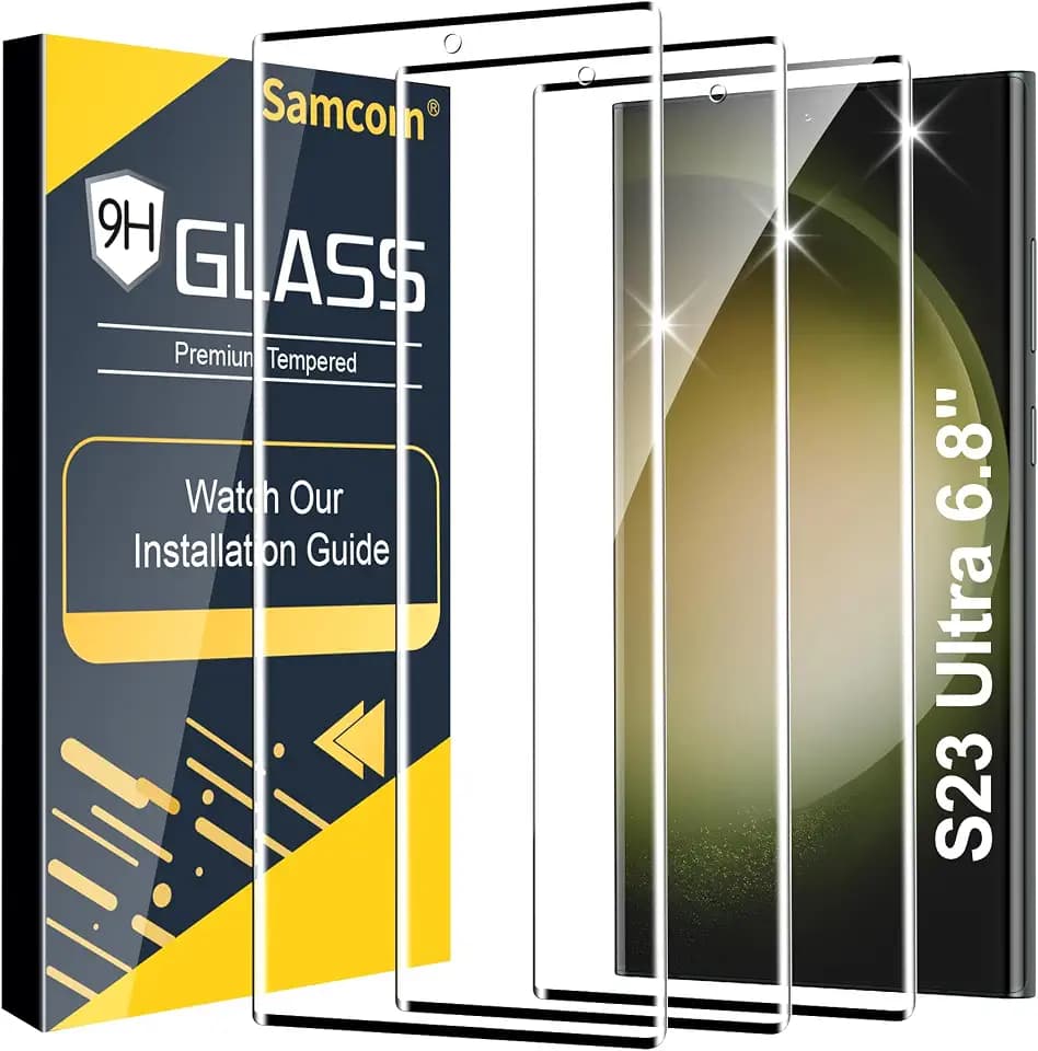 Samcorn 3 Pack Galaxy S23 Ultra Screen Protector, HD Clear Tempered Glass, Fingerprint Unlock, 3D Curved, Scratch Resistant, No Bubble for Samsung Galaxy S23 Ultra 5G Glass Screen Protector