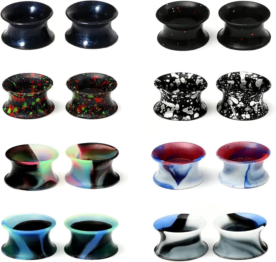 WBRWP 48/32/24/22/20/16/12pcs Ear Tunnels and Plugs - Double Flared Hollow Hard/Soft Silicone Ear Gauges - Ear Expander Stretcher Body Piercing Jewelry 8g-1"
