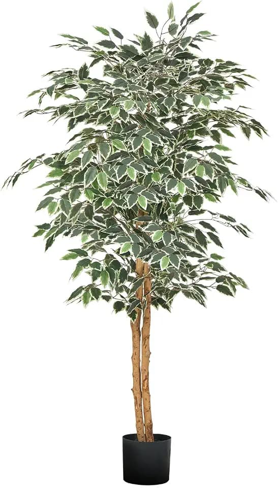 VEVOR Künstlicher Ficusbaum, 1524 mm, mit schwarzem Topf, Kunst-Ficuspflanze mit natürlichem Holzstamm & realistischen grünen Blättern, Seidenbaum für Innenbereich, für Zuhause, Büro, Wohnzimmer