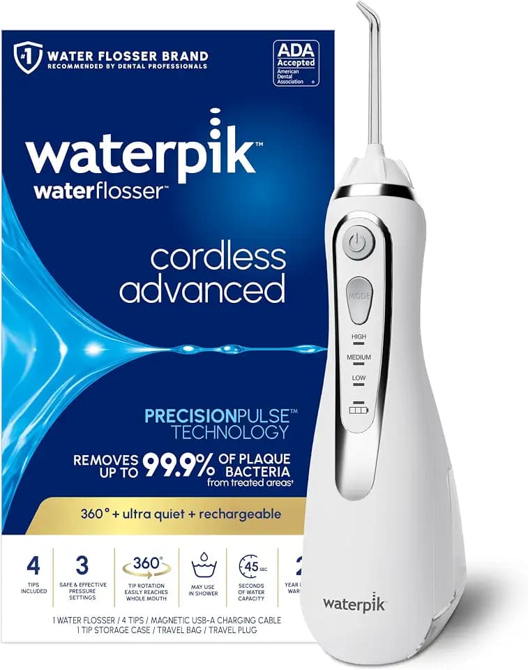 Waterpik Cordless Advanced Portable Water Flosser, Rechargeable, White