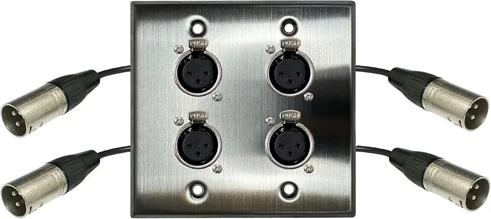 DIYTECH 4 Port Stainless Steel XLR Wall Plate, Female to Male, Solderless