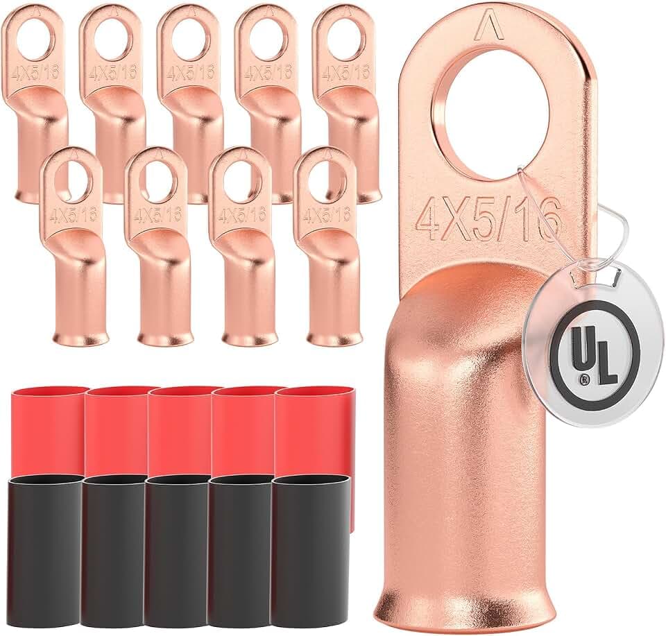 4 AWG/Gauge - 5/16" Battery Cable Lug Copper Connector Wire Ring Terminal