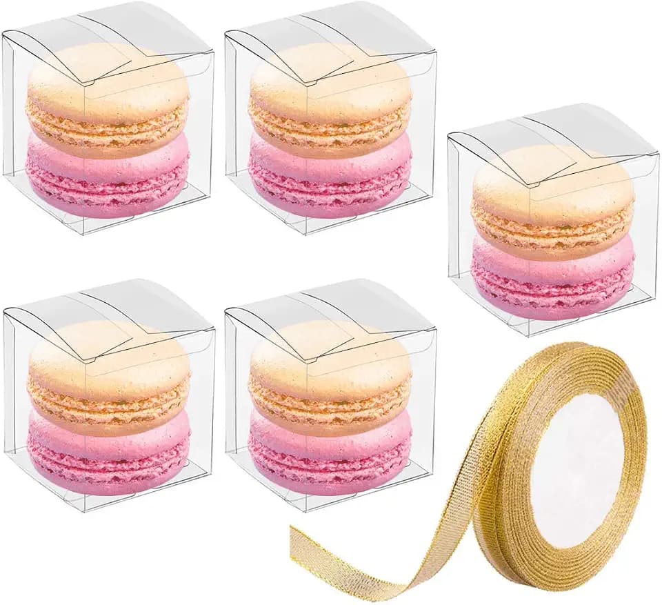 JOERSH 2x2x2 Inches Clear Boxes for Favors with Gift Ribbons, 120 Pcs